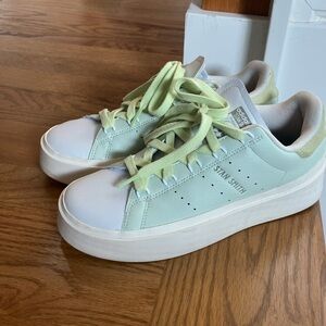 Adidas Stan Smith bonega linen lime green platform sneakers 7.5